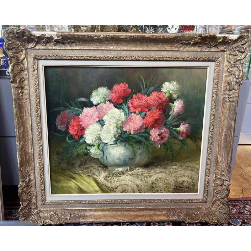 Julien STAPPERS “Bouquet d'œillets“, painting oil on canvas, 20th century
