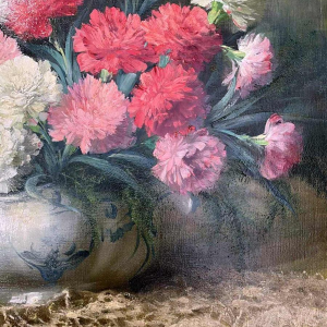 Julien STAPPERS,“Boeket anjers“, schilderij olieverf op doek, 20e eeuw