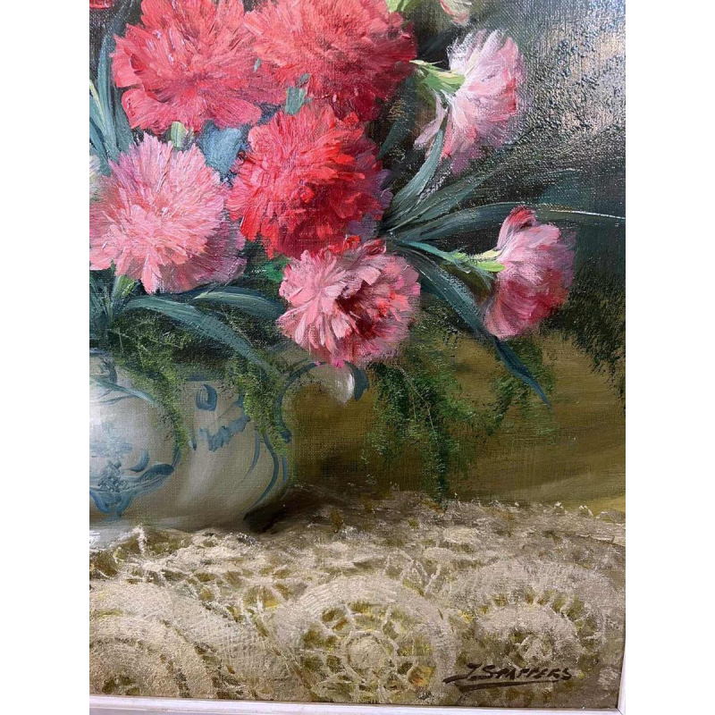 Julien STAPPERS,“Boeket anjers“, schilderij olieverf op doek, 20e eeuw