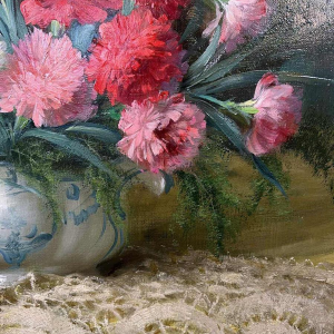 Julien STAPPERS “Bouquet d'œillets“, painting oil on canvas, 20th century