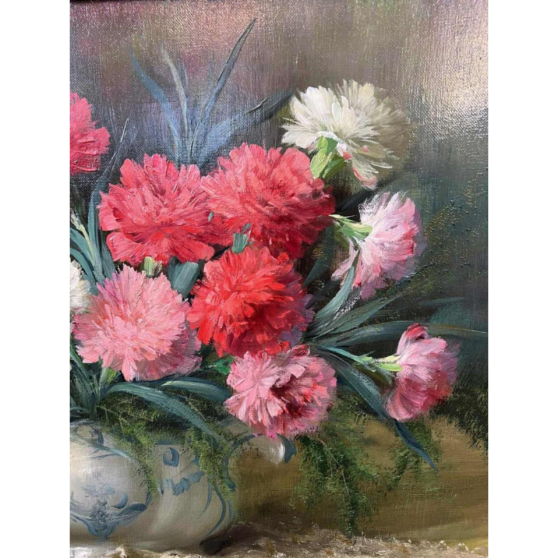 Julien STAPPERS,“Boeket anjers“, schilderij olieverf op doek, 20e eeuw