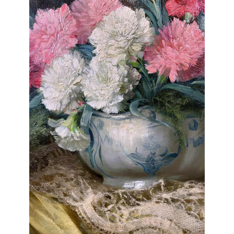 Julien STAPPERS “Bouquet d'œillets“, painting oil on canvas, 20th century