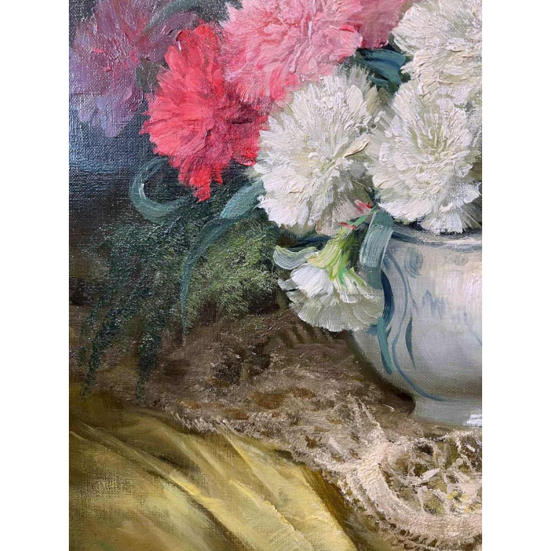 Julien STAPPERS “Bouquet d'œillets“, painting oil on canvas, 20th century