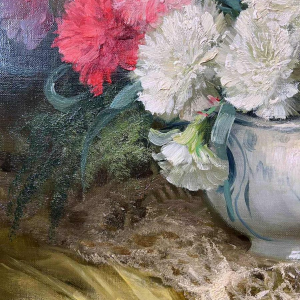 Julien STAPPERS “Bouquet d'œillets“, painting oil on canvas, 20th century
