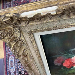 Julien STAPPERS “ Bouquet d’œillets “, tableau huile sur toile, XXème