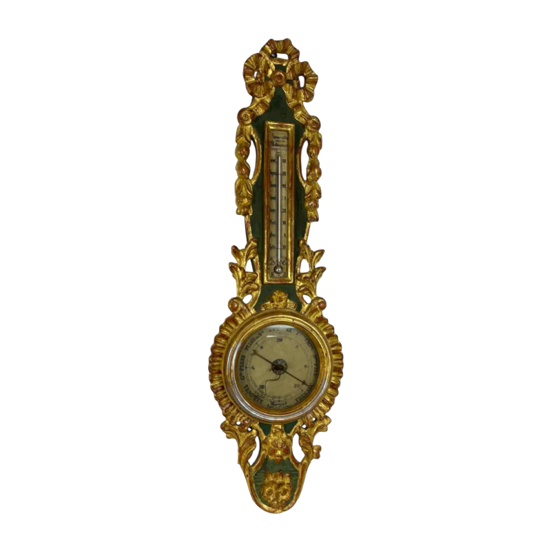 LOUIS XVI barometer-thermometer met Réaumur-schaalverdeling in verguld hout, door Benard in Provins, 19e eeuw