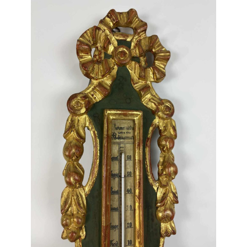 LOUIS XVI barometer-thermometer met Réaumur-schaalverdeling in verguld hout, door Benard in Provins, 19e eeuw