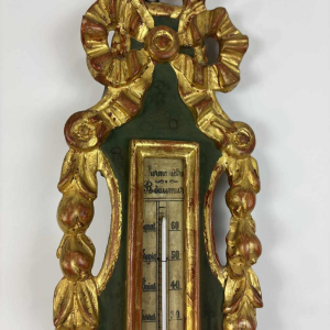 LOUIS XVI barometer-thermometer met Réaumur-schaalverdeling in verguld hout, door Benard in Provins, 19e eeuw