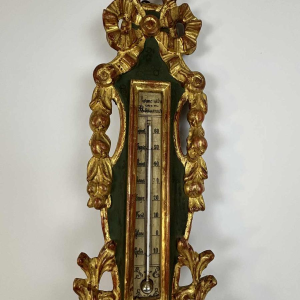 LOUIS XVI barometer-thermometer met Réaumur-schaalverdeling in verguld hout, door Benard in Provins, 19e eeuw