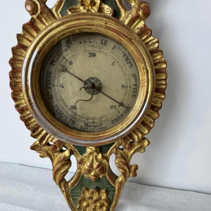 LOUIS XVI barometer-thermometer met Réaumur-schaalverdeling in verguld hout, door Benard in Provins, 19e eeuw