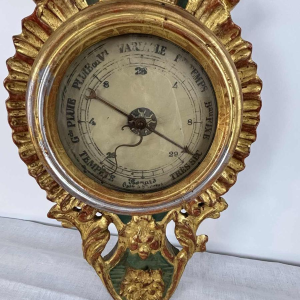 LOUIS XVI barometer-thermometer met Réaumur-schaalverdeling in verguld hout, door Benard in Provins, 19e eeuw