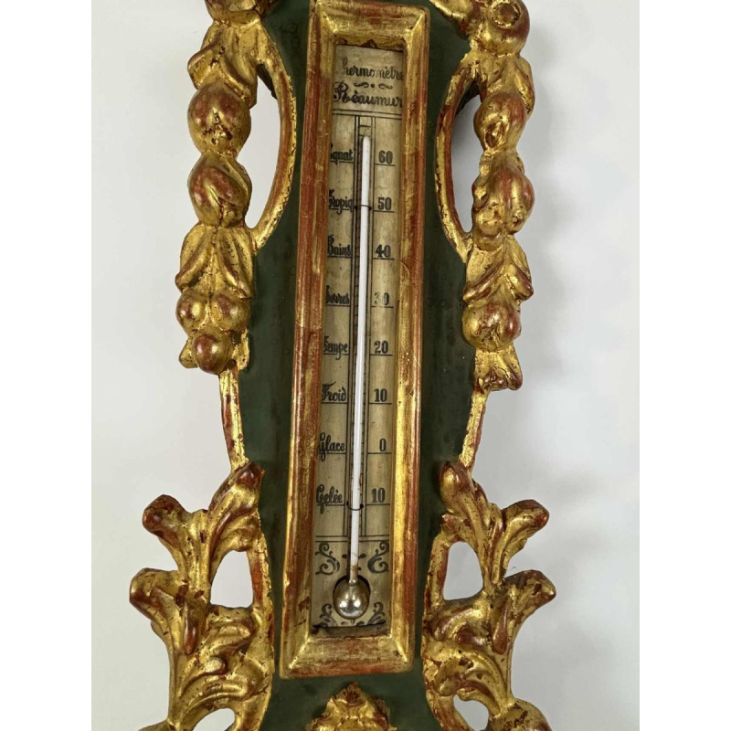 LOUIS XVI barometer-thermometer with Réaumur scale in gilded wood, by Benard in Provins, 19th c