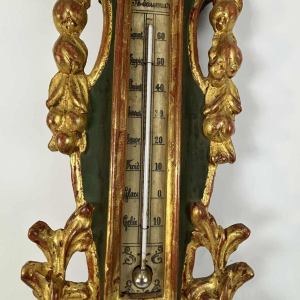 LOUIS XVI barometer-thermometer met Réaumur-schaalverdeling in verguld hout, door Benard in Provins, 19e eeuw