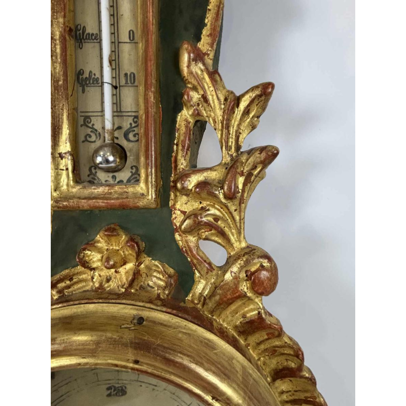 LOUIS XVI barometer-thermometer met Réaumur-schaalverdeling in verguld hout, door Benard in Provins, 19e eeuw