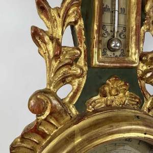LOUIS XVI barometer-thermometer with Réaumur scale in gilded wood, by Benard in Provins, 19th c