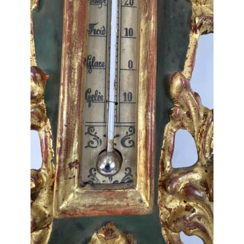 Baromètre-thermomètre Louis XVI à échelle Réaumur en bois doré, par Benard à Provins, XIXe s
