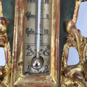 LOUIS XVI barometer-thermometer with Réaumur scale in gilded wood, by Benard in Provins, 19th c