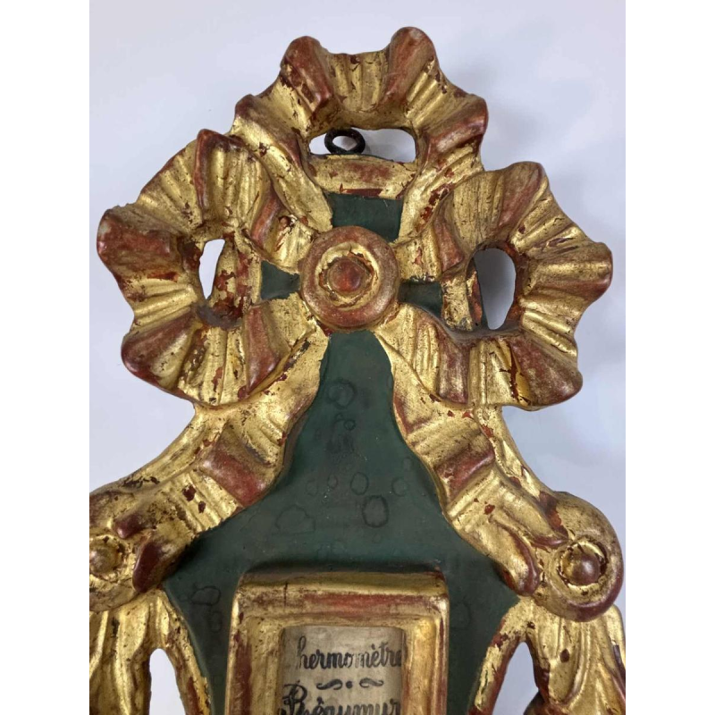 LOUIS XVI barometer-thermometer with Réaumur scale in gilded wood, by Benard in Provins, 19th c