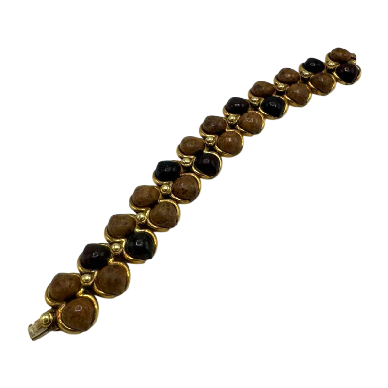 Bracelet René Boivin en or jaune 18 carats serti de 3 essences de bois