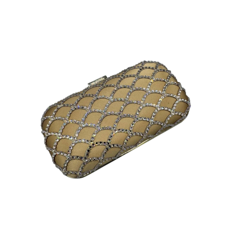 Sergio Rossi, Pochette du soir, soie couleur champagne et cristaux Swarovski, XXIe s
