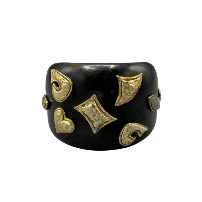 Yves Saint Laurent, Rive Gauche, bracelet manchette, bois et empiècements métalliques
