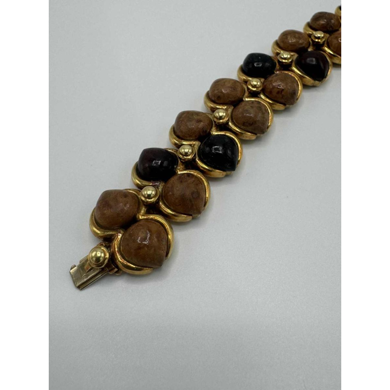 Bracelet René Boivin en or jaune 18 carats serti de 3 essences de bois