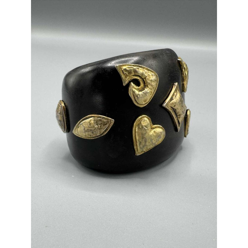 Yves Saint Laurent, Rive Gauche, bracelet manchette, bois et empiècements métalliques