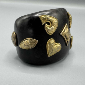 Yves Saint Laurent, Rive Gauche, cuff bracelet, wood and metal inserts