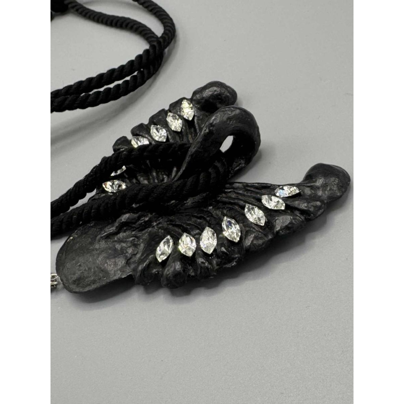 Yves Saint Laurent. Black Swan long necklace, black composite bakelite, Swarovski rhinestones