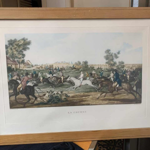 CARLE VERNET ' La Course ' horses antique equestrian engraving, end of 19th