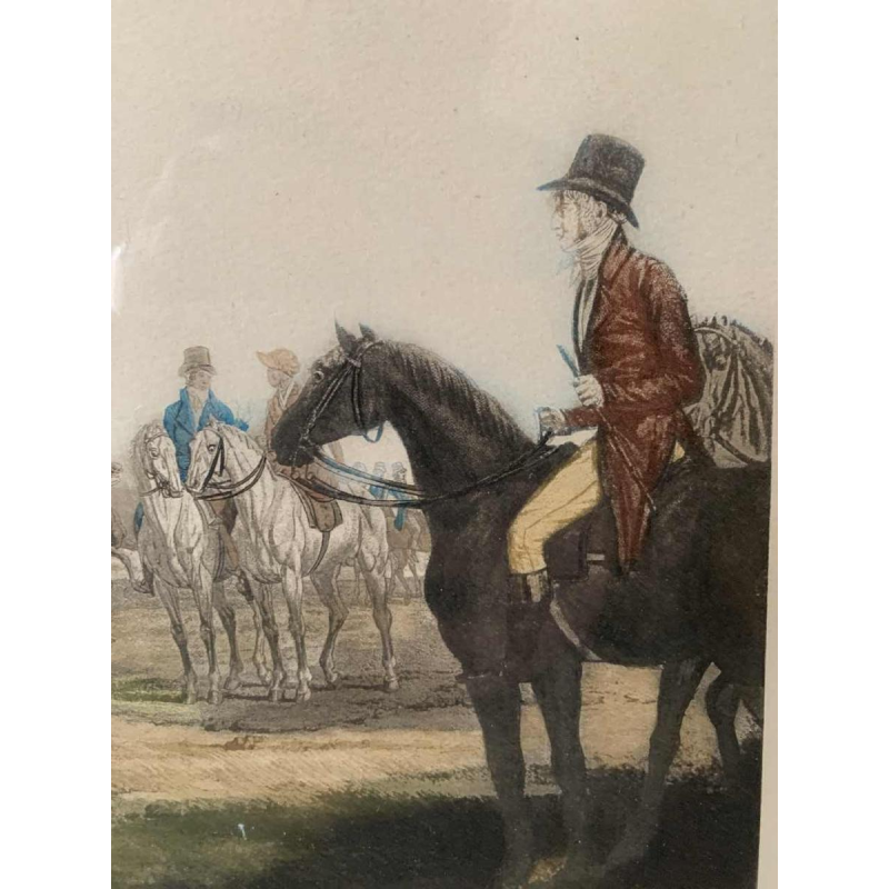 CARLE VERNET 'Départ d'une Poule de 7 chevaux', gravure équestre ancienne, 19ème siècle