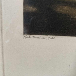 CARLE VERNET 'Départ d'une Poule de 7 chevaux', gravure équestre ancienne, 19ème siècle