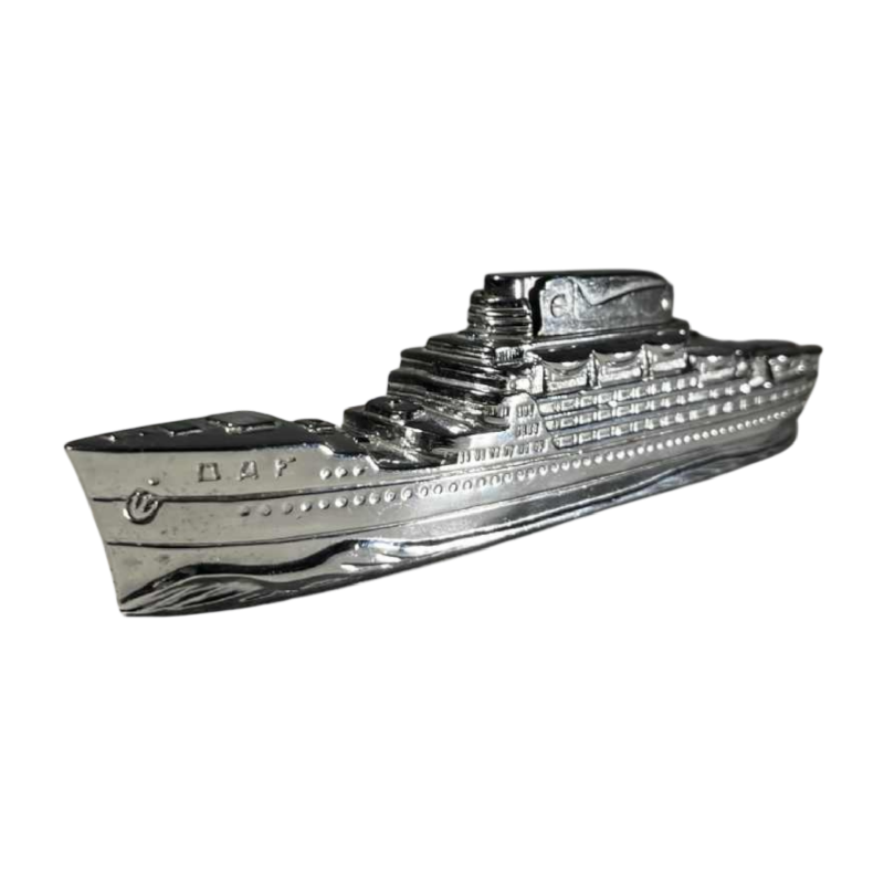 MTC Art Deco table lighter “Ship - Cruise Liner” chrome-plated steel, ca 1930