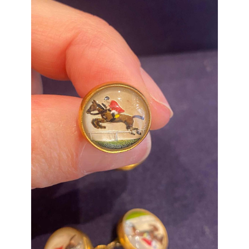 Essex Crystal, pair of ‘horseman jumping a hurdle’ cufflinks, ca 1920