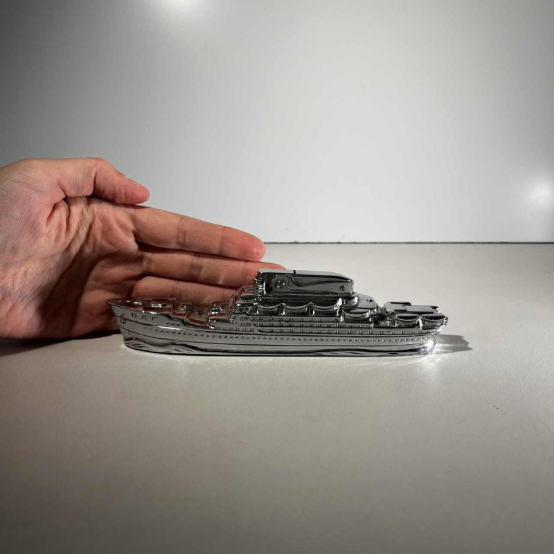 MTC Art Deco table lighter “Ship - Cruise Liner” chrome-plated steel, ca 1930