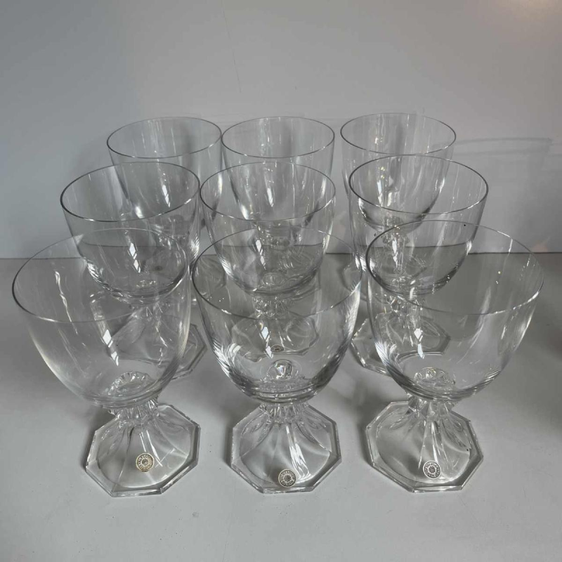 Val Saint Lambert “Yale” kristallen servies: 12 champagneglazen, 9 rodewijnglazen, 6 wittewijnglazen, jaren 70