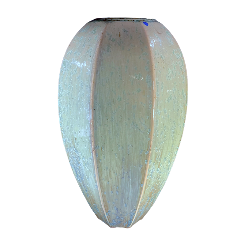 ROGER GUERIN, rare vase Art Deco N° 725 obus hexagonal, gre`s de Bouffioulx 1935