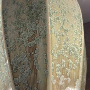 ROGER GUERIN, rare vase Art Deco N° 725 obus hexagonal, gre`s de Bouffioulx 1935