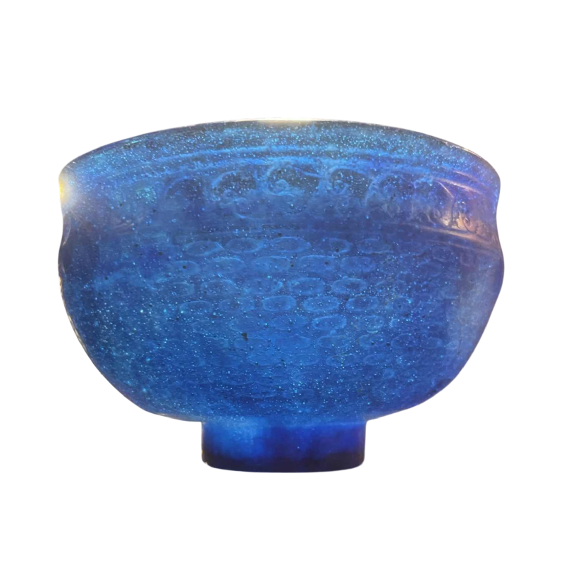 Francois Decorchemont, Art Deco vaas / schaal / schotel van blauw glas, ca 1930