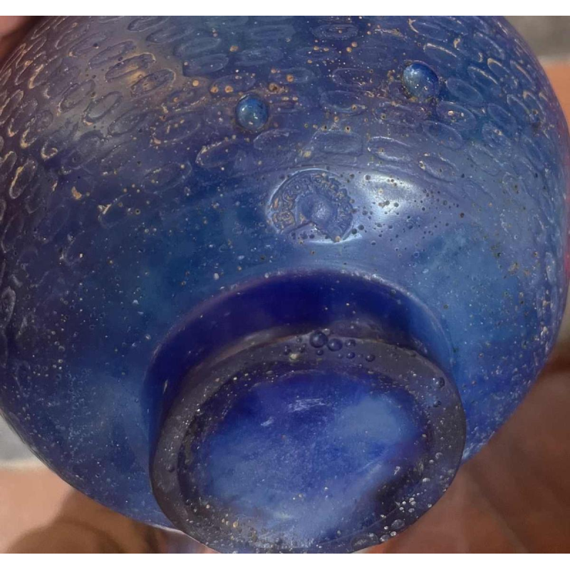 Francois Decorchemont, vase / coupe / plat en pâte de verre bleu Art Déco, ca 1930