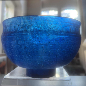 Francois Decorchemont, vase / coupe / plat en pâte de verre bleu Art Déco, ca 1930