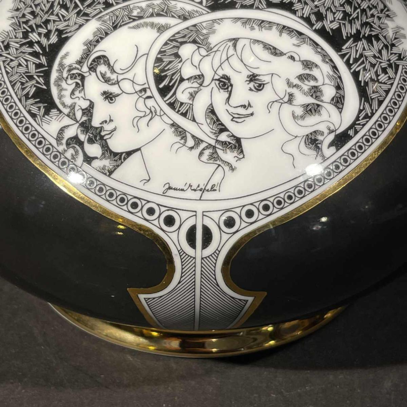 ENDRE SZASZ for HOLLOHAZA HUNGARY, Large Golden Porcelain Vase, 1970s