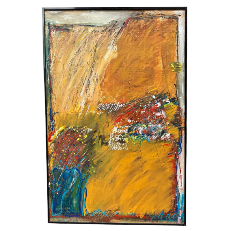 Claude Gaspar “Abstracte compositie”, gemengde technieken, schilderkunst en collage, 20e eeuw