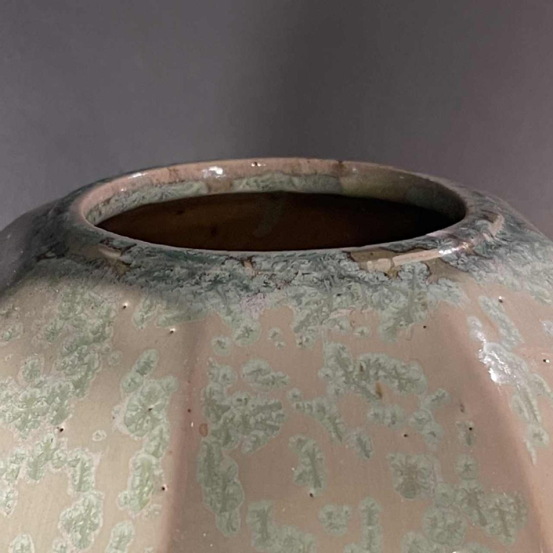 ROGER GUERIN, rare Art Deco vase 725 hexagonal shell, Bouffioulx stoneware 1935