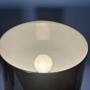 Harvey Guzzini, pair of lamps, plexiglass tulip bases, chrome cylindrical lampshades, Italy, 1970s