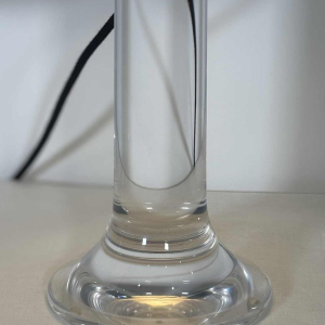 Harvey Guzzini, pair of lamps, plexiglass tulip bases, chrome cylindrical lampshades, Italy, 1970s