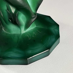 Heinrich Hoffmann (attr) Art Deco vase with bacchantes "Ingrid" series jade crystal / malachite green, ca 1933