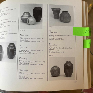 ROGER GUERIN, zeldzame Art Deco vaas 725 zeshoekige schelp, Bouffioulx steengoed