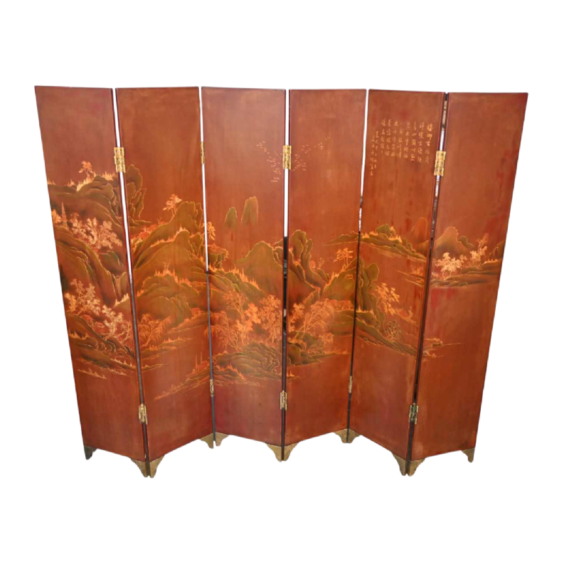 Paravent Japonais en laque à 6 feuilles, vers 1920