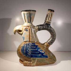 Jules Guérin Bouffioulx, vase / sculpture zoomorphe “oiseau INCAS N°3225“ céramique grès 1950s